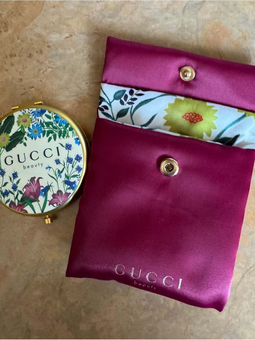Gucci Beauty Floral Compact Mirror with Satin Pouch